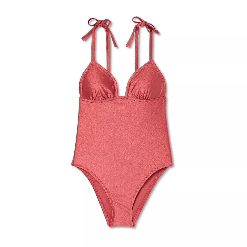 Shade & Shore Women's Petal Cup Tie Strap One Piece Swimsuit - Mahogany, M